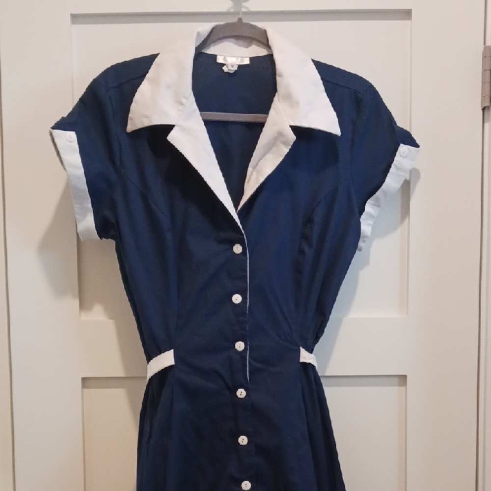 Navy Blue and White Women's Dress